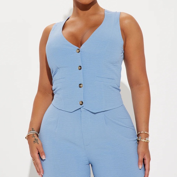 Tullea Tops - Tullea Baby Blue Set Vest and Trouser Size Large